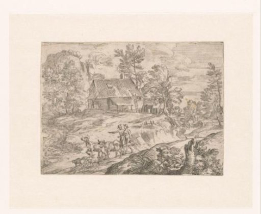 Landscape with shepherdesses, two cows and a flock of sheep