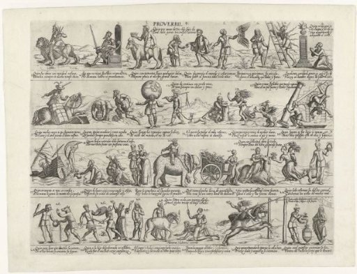 Sheet with depictions of thirty-two proverbs