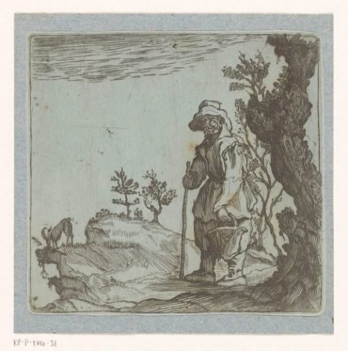 Peasant with a basket in a landscape