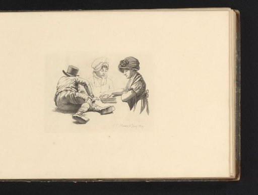 Study sheet with a reclining man, a portrait of a woman, and a reading woman