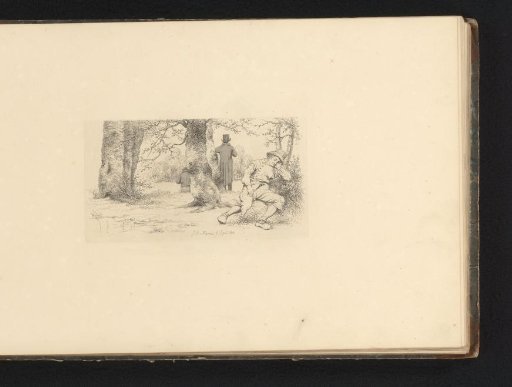 Three men in a forest or park