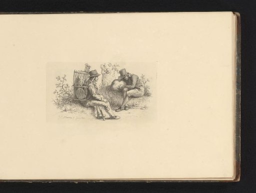Resting peddler and seated man