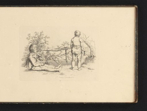 Landscape with two boys at an improvised fence