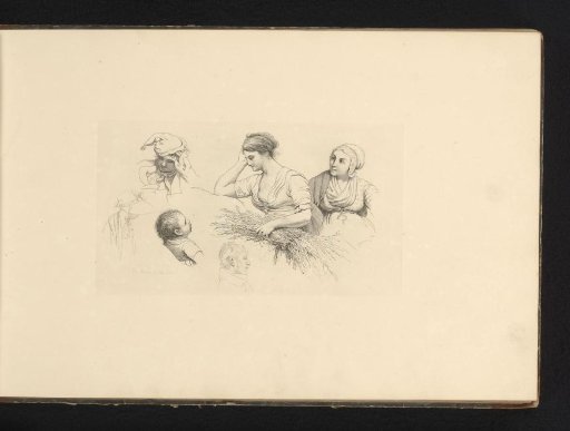 Study sheet with two young women and four heads