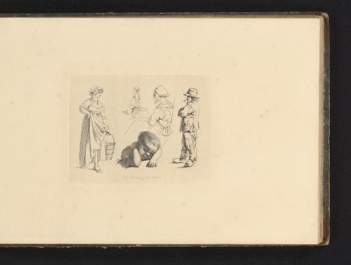 Study Sheet with Figures and a Sleeping Child