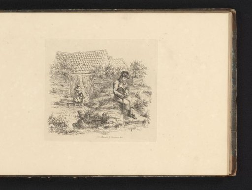 Young Man Fishing and a Kneeling Woman