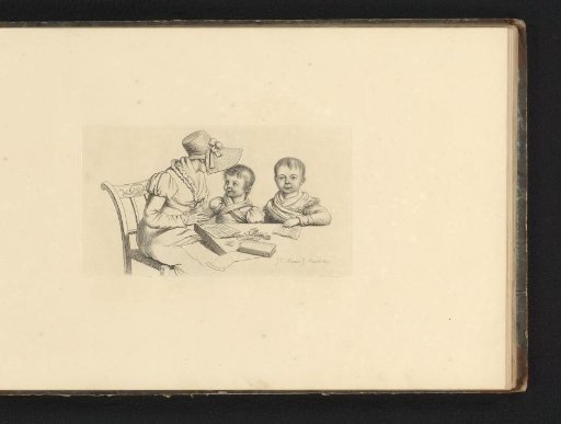 Mother or Schoolmistress with Two Children at a Table