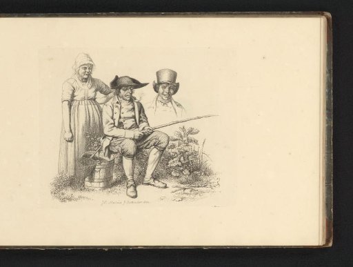 Study Sheet with a Smoking Fisherman and Woman and a Head