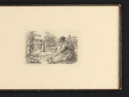 Walking couple looking at a young woman washing her feet