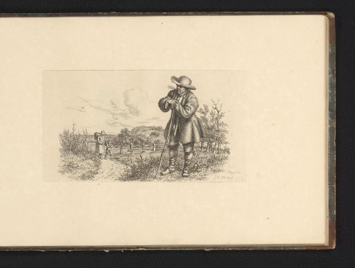 Man Leaning on a Stick and a Woman with a Child on a Country Road
