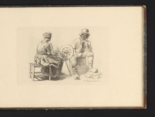 Study Sheet with a Woman at a Spinning Wheel and a Seated Man in Clogs