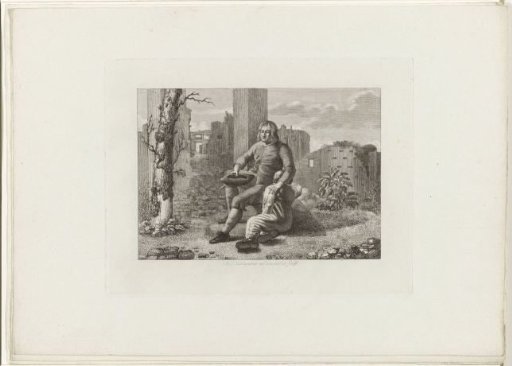 Man with Boy in Front of Ruins