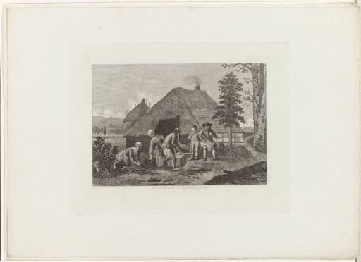 Wood-cutting peasant family for the farm