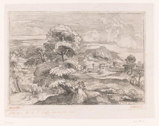 Landscape with a tree and a fort in the background