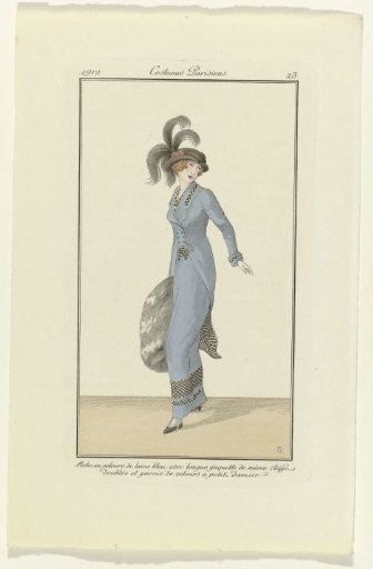 Journal des Dames et des Modes, 1912, Parisian Costumes, no. 23: Blue Wool Velvet Dress (...)
