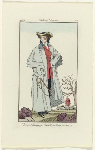 Journal des Dames et des Modes, 1912, Parisian Costumes, no. 27: Equestrian Attire