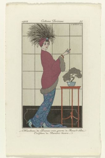Journal des Dames et des Modes, 1912, Parisian Costumes, no. 35: Pink Damask Coat (...)
