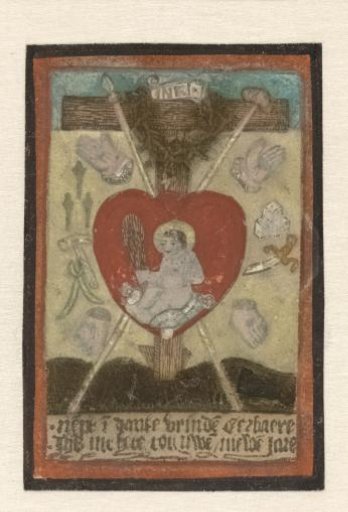 New Year's Print with the Christ Child in a Heart Surrounded by Instruments of the Passion and the Cross