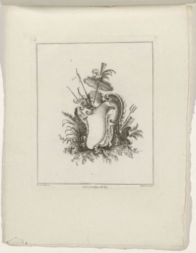 Cartouche crowned with a parasol
