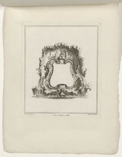 Cartouche crowned with a half-moon in a grotto