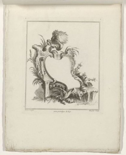 Cartouche surrounded by a porcupine, leaves, and flowing water