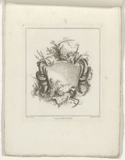 Cartouche crowned with a skull and tiara