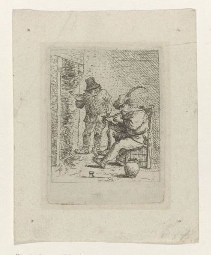 Two Smoking Peasants by a Hearth