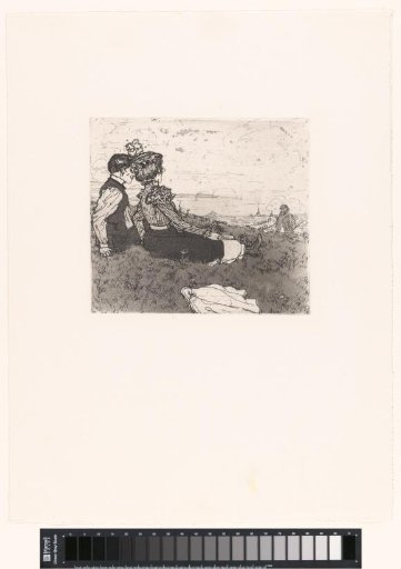Seated couple on the hills near Paris