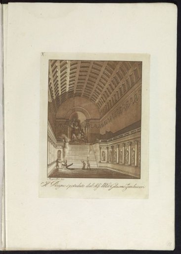 Interior with Staircase Leading to an Apse with a Seated Male Sculpture