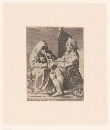 Woman Playing the Flute of a Blind Man