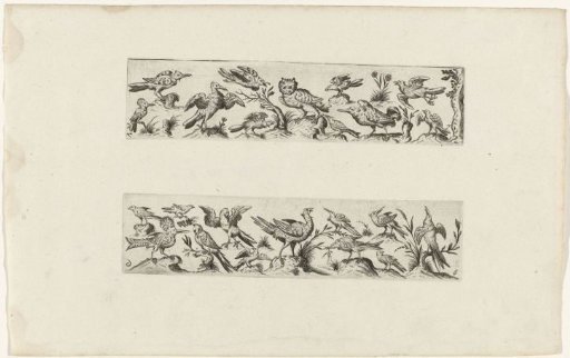 Two Stacked Long Friezes with Various Birds