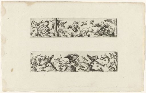 Two Stacked Long Friezes with Various Birds