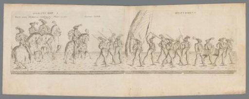 Procession with riders Wolff Loser, Heinrich von Nitzwitsch, Hans Loser, George Loser, lansquenets, musicians, and a standard-bearer