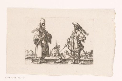 Two noblemen with a view of a village