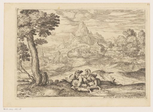 Landscape with a man with a spinning wheel and a woman