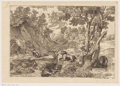 Landscape with the penitent Jerome and three resting lions