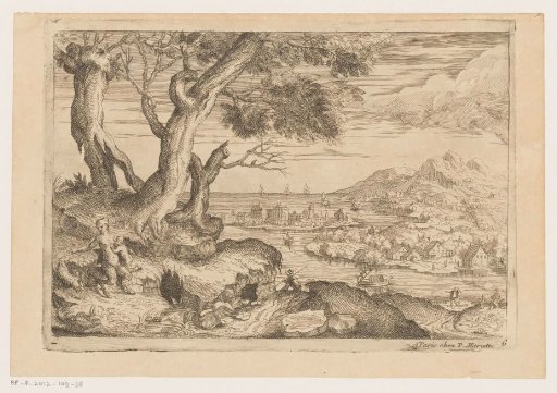 River landscape with a suckling satyr