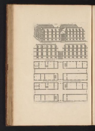 Bird's-eye view, elevation and floor plans