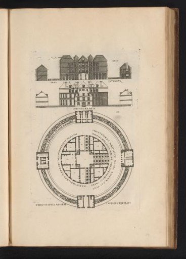 Section, front elevation and floor plan