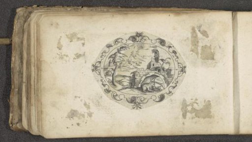 Cartouche with a hare under a bridge