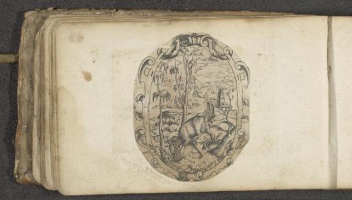Cartouche with a grazing goat