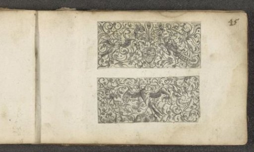 Border decoration with a flower vase and two birds