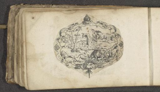 Cartouche with a grazing ox