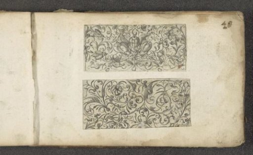 Border decoration with a bunch of fruit and four insects