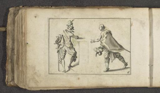 Two actors with sabers and plumed hats