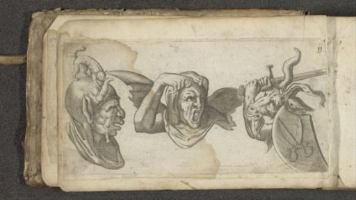 Two devilish figures and a goat with a sword