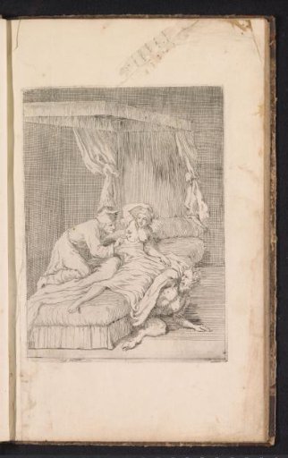 Jean-Baptiste Girard beholding the stigmata under the breast of Marie-Catherine Cadière on her bed