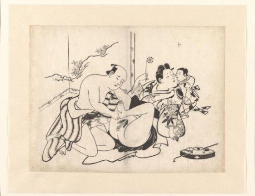 Erotic scene with smoking equipment and room screen