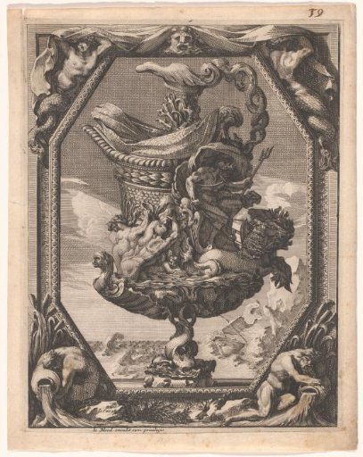 Ewer resting on three dolphins