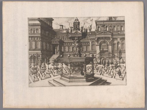Garden of a palace with fountain on a hexagonal base
